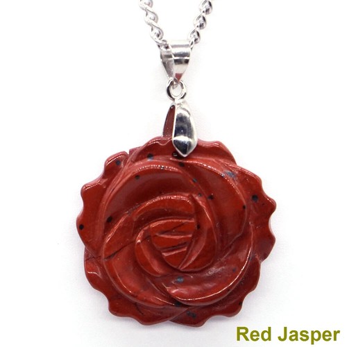 25mm Natural Quartz Crystal Carved Rose Flower Stone Pendant Necklace Jewelry - Picture 27 of 31