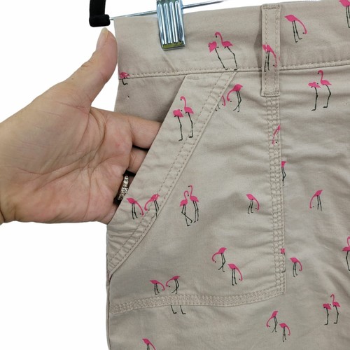 Vintage 90's Skort 6 Tan Novelty Flamingo Print Skirt A-line Mini Stretch Cotton - Picture 4 of 6