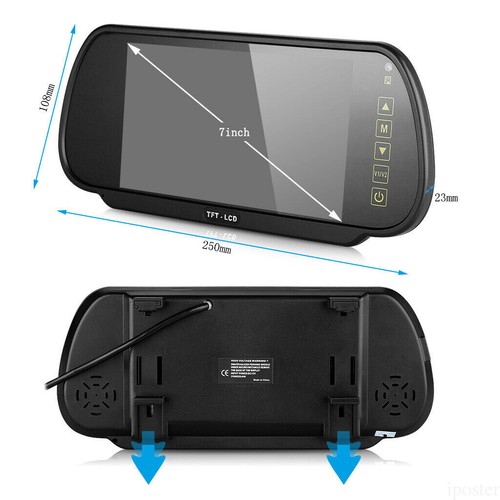 7"Touch Button Monitor Rear View Mirror Backup Camera Night Vision Waterproof HD - Picture 6 of 12