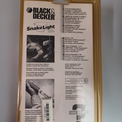 Black & Decker Snake Light VersaPak / VP250T  Made in USA / Vintage / Sealed NOS - Picture 5 of 6