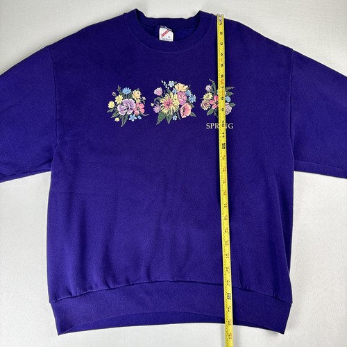 Vintage 90s Jerzees Spring Floral Flowers Purple Crewneck Sweatshirt Women’s L - Picture 8 of 17