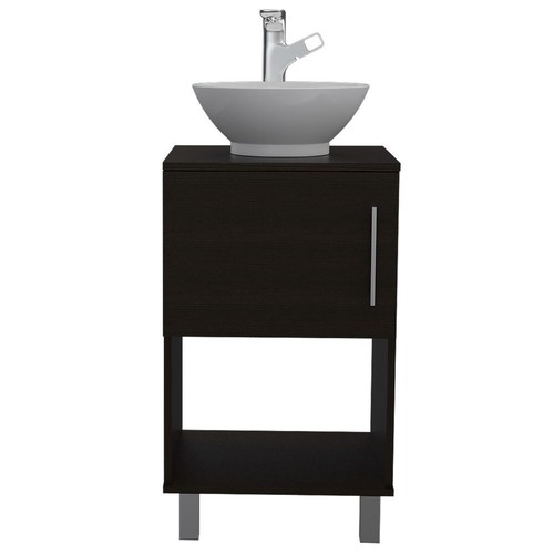 Bathroom Vanity 1-Shelf Single Black Wengue Storage Resin Sink Wood Legs - Picture 2 of 6