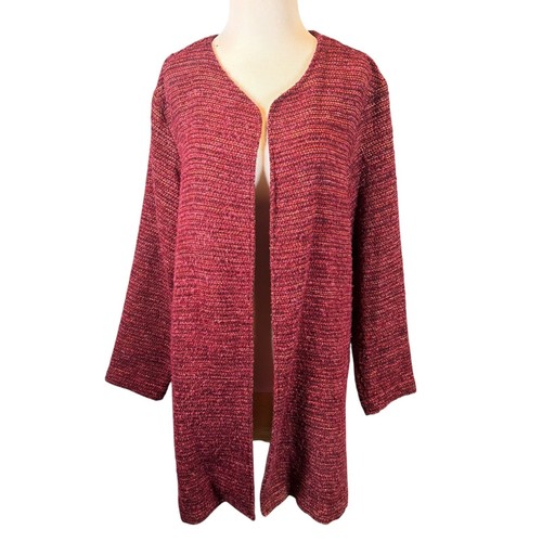 Coldwater Creek Red Speckled Wool Blend Open Cardigan Sweater PL Large - Picture 3 of 4