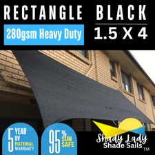 95% UV 1.5m X 4 m Rectangle Black  Shade Sail Sun Heavy Duty 280GSM Black 1.5X4M