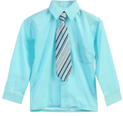 Boys Toddler Dress Shirt Long Sleeve Button Up Tie Solid 15 Colors Size 2T 3T 4T - Picture 16 of 18