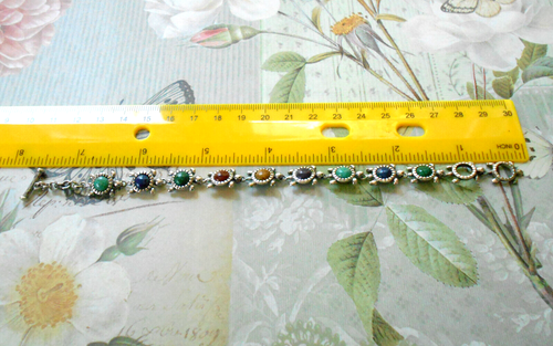 Sterling Silver Carolyn Pollack Multi Stone Turtle Link 7.5" Bracelet A59-8 - Picture 14 of 21