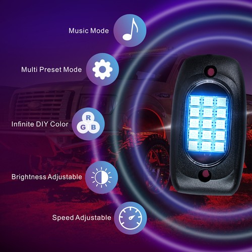 LED Rock Lights 6 Pods RGB Million Color APP Music Sync Truck ATV Underbody Kit - Bild 3 von 7