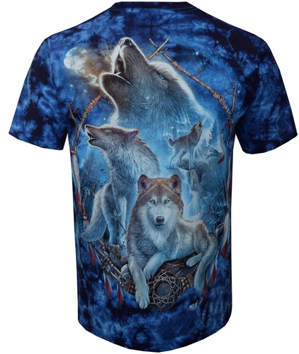 Wolves Cosmic Night Dream Catcher Waterfall Glow in Dark Tie Dye T-Shirt by Wild - Picture 6 of 9