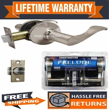 Constructor Prelude Passage Door Lever Lock Set Satin Nickel for Hallway Closet