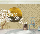 3D Cedar Floral Moon Geometry Self-adhesive Removeable Wallpaper Wall Mural