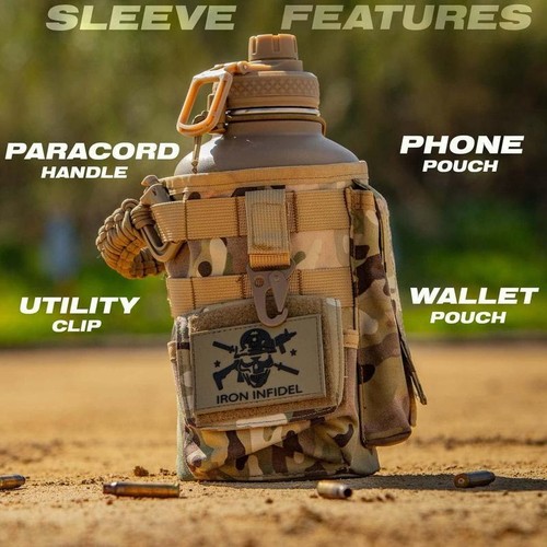 Insulated 64oz Stainless Steel Water Bottle W/ Paracord Handle Molle Sleeve New - Picture 3 of 8