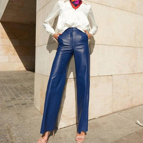 Women Casual PU Leather Pants High Waist Pocket Straight Leg Trousers Party SIZE - Picture 15 of 21