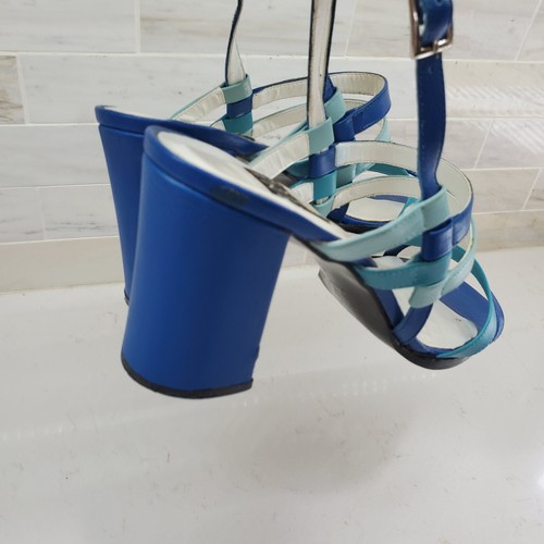 Vintage Nine West Chunky Strappy Sandals Blue Aqua Light Blue Size 8 Med - Picture 6 of 24