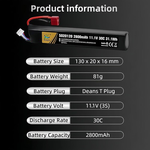 11,1V 2800mAh 30C Lipo Akku für RC Wasserpistolen AK47,MP5K,MP5,Scar,M249,AUG,AEG - Bild 3 von 7