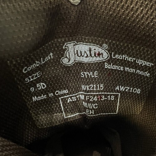 Justin Mens Roughneck Waterproof Steel Toe WK2115 Work Boots Brown/Red 9.5D - Picture 5 of 6