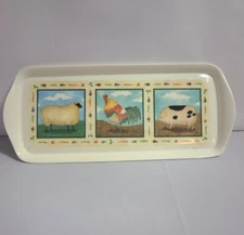 Sandwich Serving Tray Farm Animals Sheep, Rooster & Pig Cottage Cabin Core