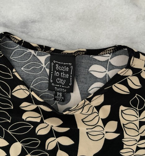 Vintage Suzie In The City Tank Blouse Black Beige Leaf Print Sleeveless Small - Picture 4 of 7