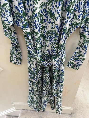 Victoria Beckham Women's Long Sleeve Green Blue Floral Drape Dress Size US 8 - Picture 16 of 21
