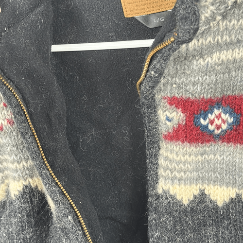 Maglione lavanderia a gettoni donna cardigan grande Fair Isle full zip 100% lana grigio - Foto 4 di 10