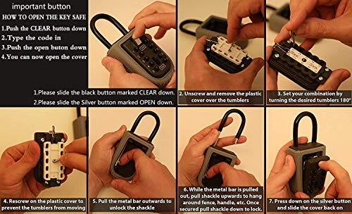 Key Lock Box,Realtor Box Safe Lockbox 10-Digit Push Button Black - Picture 4 of 6