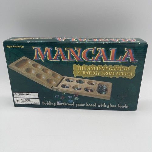 Jeu vintage africain Mancala - jeu de société pliant en bois avec perles de verre - Neuf dans sa boîte - Photo 1 sur 6