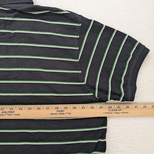 John Deere Hemd Herren Large schwarz grün gestreift Polo 100% Baumwolle klassisches Logo - Bild 6 von 8