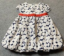 Gymboree Girl  s Party Dress 2T White Dots Red Bow Bubble Hem Short Sleeves