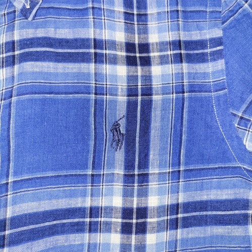 Ralph Lauren Shirt Mens Large 100% Linen Blue White Plaid LS Button-Down - Picture 6 of 24