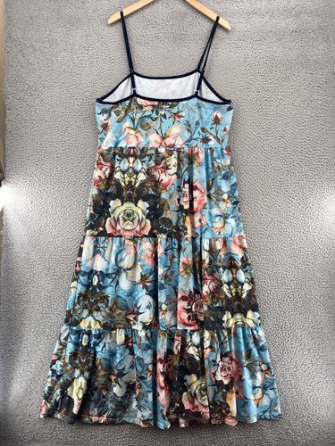 Izuria Dress Womens 2XL Blue Floral Maxi Sundress Tiered Maxi Stretch Pullover - Picture 10 of 11