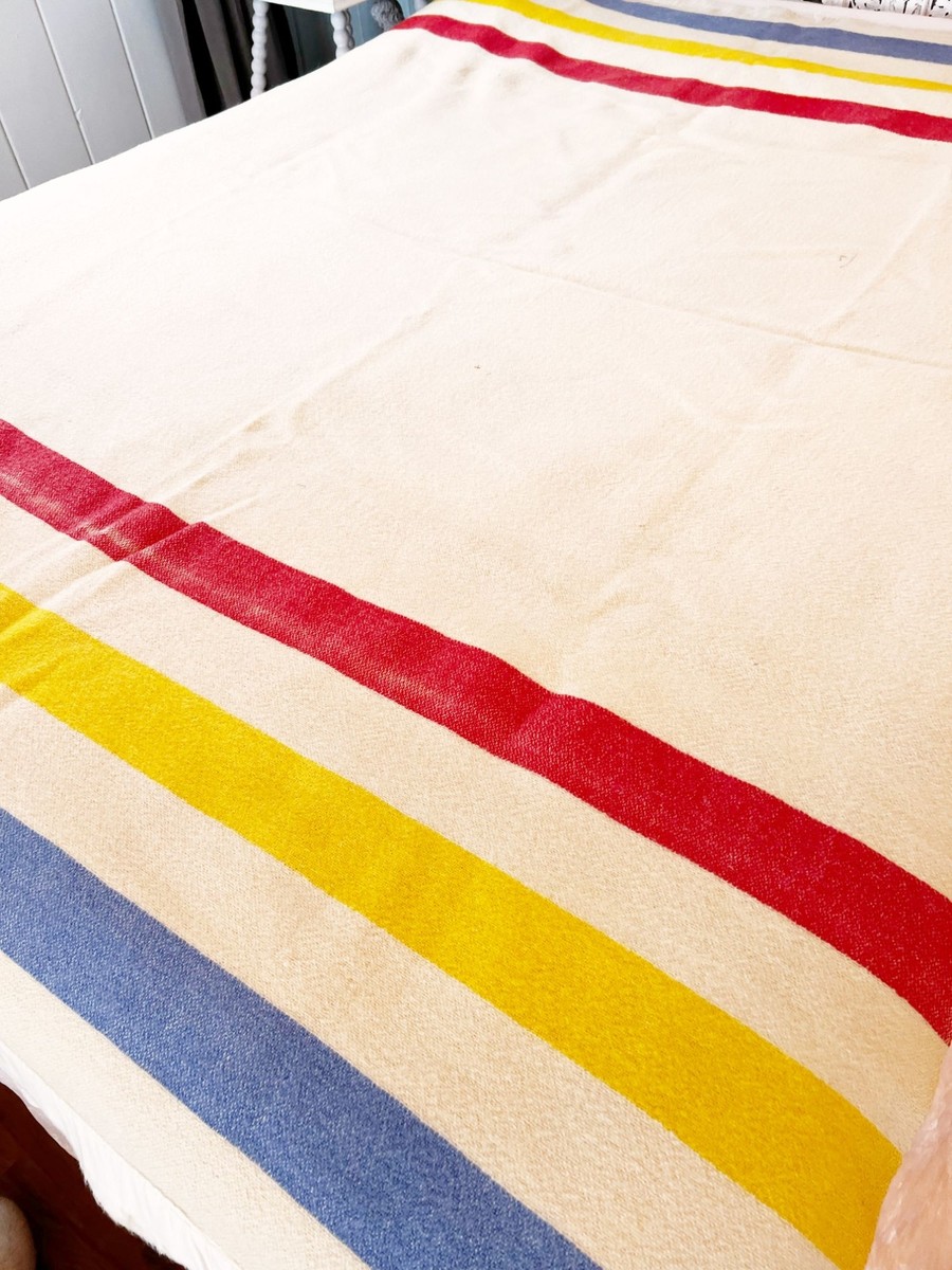 Vintage Hudson Bay Style Striped Wool Blanket Trapper Lodge Camp