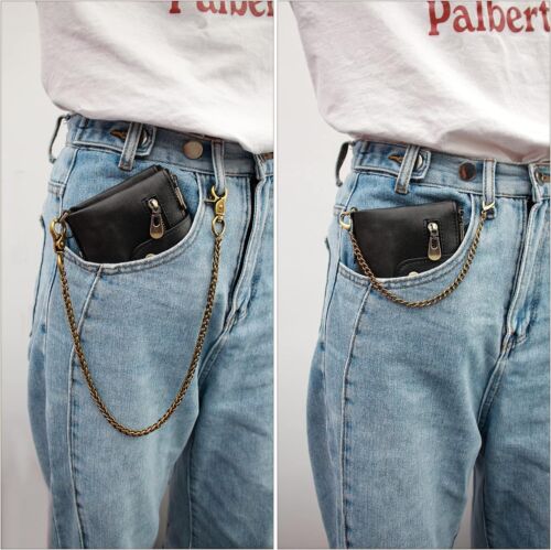 Mens Leather Wallet RFID Bifold with Chain and Zipper Coin Pocket Biker Trucker - Picture 2 of 50