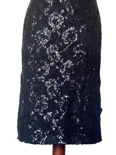Black Sequin Lace Midi Dress, Size S (Bust 36") Strappy Side Slits Formal Party - Picture 3 of 13