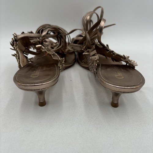 Christian Dior Rose Gold Leather Open Toe Ankle Wrap Heeled Sandals Women’s 36.5 - Picture 6 of 12