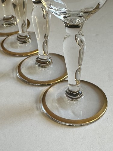 4 Ransgil Rambler Rose Optic Clear Cordial Glasses 1oz Gold Rim 4” Rare - Picture 15 of 24