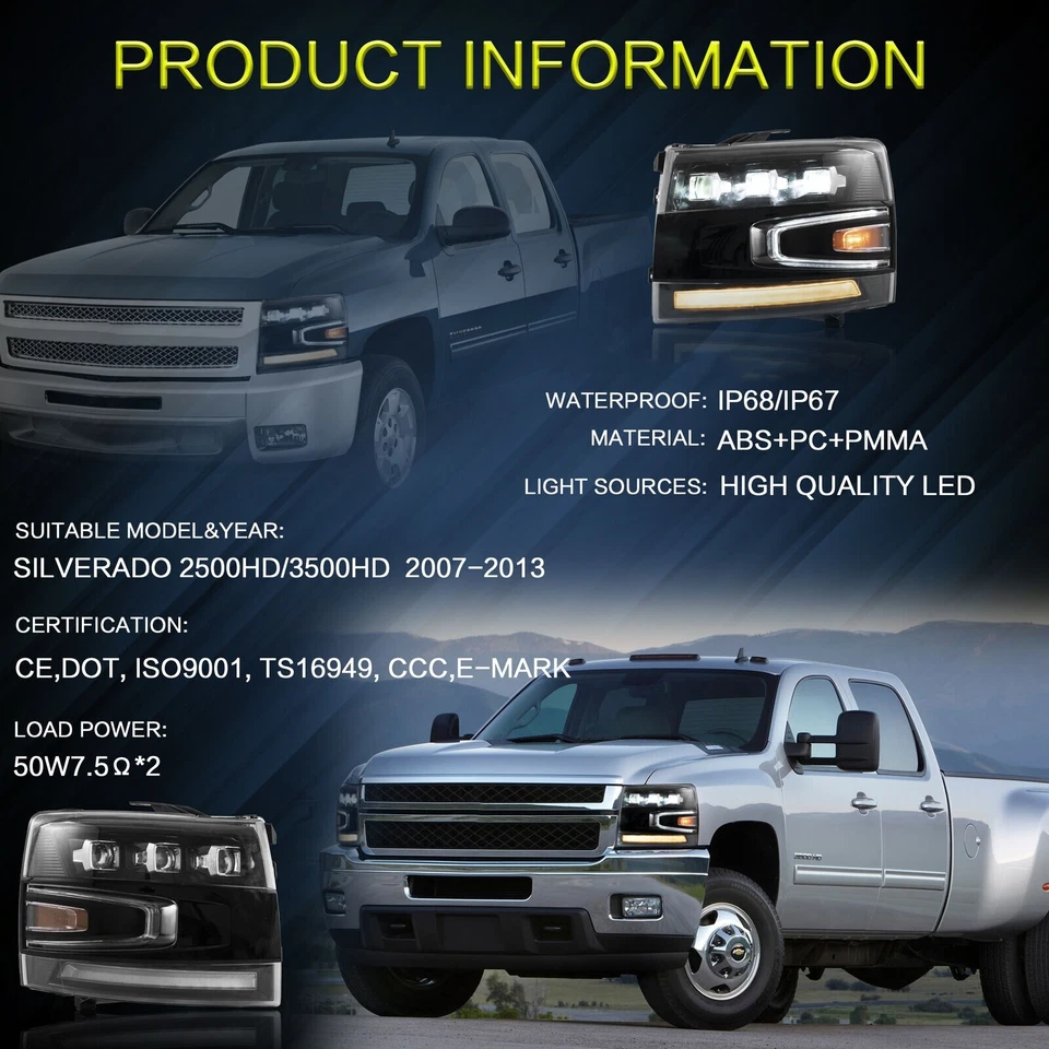 2* Faros LED completos para Chevrolet Silverado 1500 2500HD 3500HD 2007-2012 2013 Foto 4 de 4