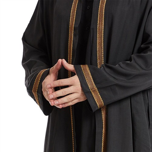 Abaya Muslim Men Thobe Jubba Thoub Open Kaftan Abaya Saudi Arab Men Robe Kimono - Picture 21 of 60