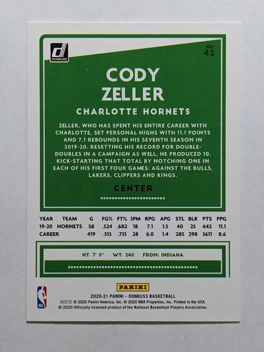 2020-21 Donruss Holo Orange Laser #42 Cody Zeller - Picture 2 of 2