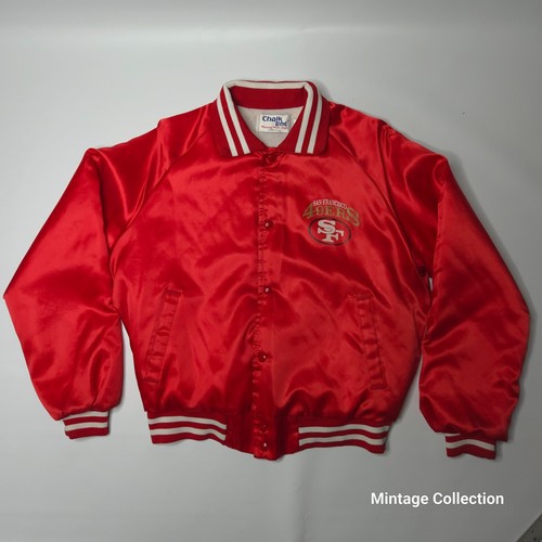VINTAGE SAN FRANCISCO SF 49ERS CHALK LINE SATIN BOMBER JACKET SIZE M MADE IN USA - Picture 2 of 11