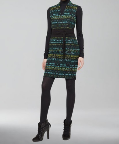 Nuevo con etiquetas Falda Akris Punto 6 Estampado Azteca Tribal Verde Multicolor Mezcla de Algodón Pequeña - Imagen 4 de 14