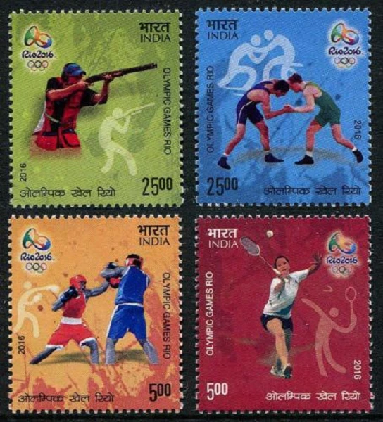 138.INDIA 2016 SET/4 STAMP XXXI RIO OLYMPICS, BADMINTON, BOXING,WRESTLING BLK/4 - Image 2 of 2