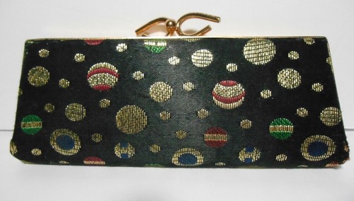 Vtg 50s Eyeglass Case Cats Eye Kiss Lock Black Tapestry Orb Design SpectaPurse - Picture 4 of 6
