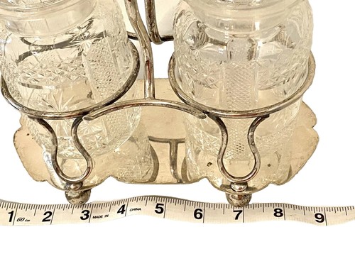 JBC&Sons Antique English Silver Plated Pickle Jar Holder W Cut Lead Crystal Jars - Picture 3 of 9