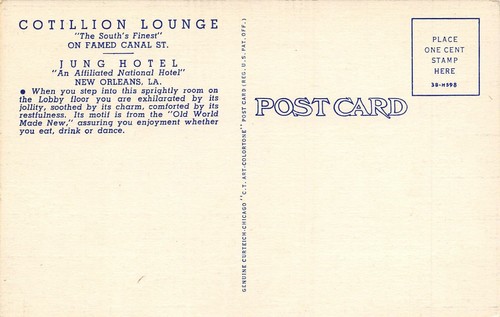 # A614 New Orleans, La. LEINEN POSTKARTE, JUNG HOTEL - Bild 2 von 2