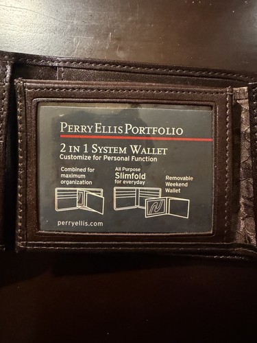 Perry Ellis Portfolio Slimfold 2-in-1 System Wallet Brown Leather - Picture 7 of 7