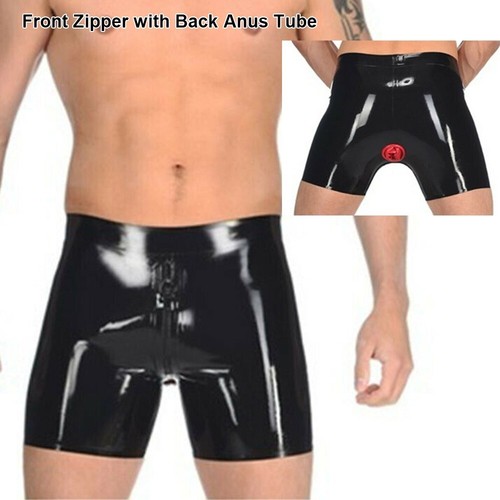 Men's Latex Shorts with Front Zipper and Anus Tube for Latex Fetish BDSM 0.4mm - Picture 1 of 7