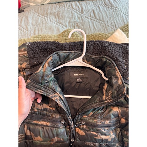 Kids Diesel Camo Puffer Jacket Full Zip Hooded Lightweight Coat - Picture 7 of 9