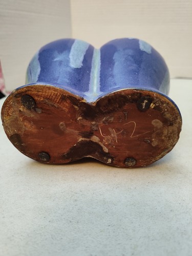 Antike Vase Denbac signiert französische doppelte blaue Tropfglasur *lesen* Rarität 42 um 1902 - Bild 3 von 5