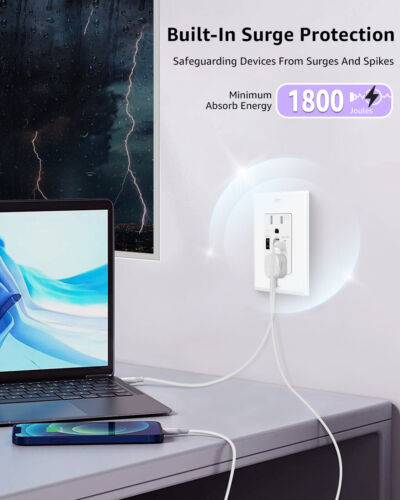 3 PK Prese di Ricarica Rapida USB C+A 24W, 4.8A, Luce Notturna LED, Interruttore On/Off - Foto 5 di 12