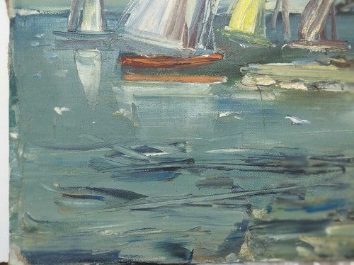 Vtg Dated Russian Oil Painting, Signed Flegontov, "Yakhti" Yachts at Sea 45 x 70 - Picture 11 of 13