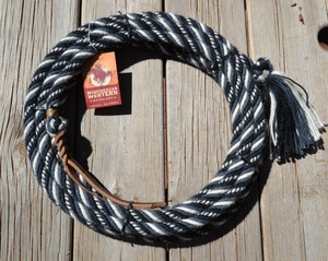 5-8-034-Alpaca-Hair-Mecate-Rope-Reins-6-Str-x-22-ft-Dark-Grey-Black-White